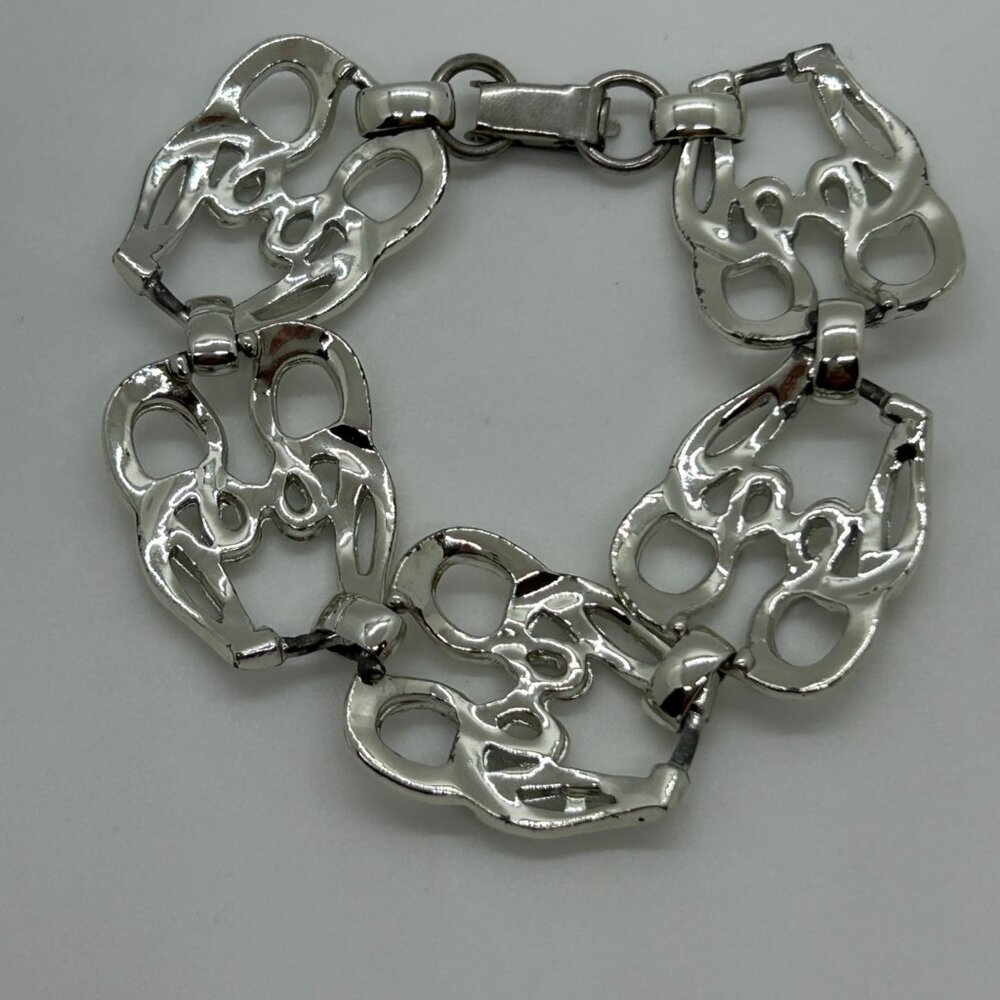 Vintage Modernist Silver-Tone Bracelet Bold Link Statement Retro Chunky 1970s 7" - Picture 10 of 10